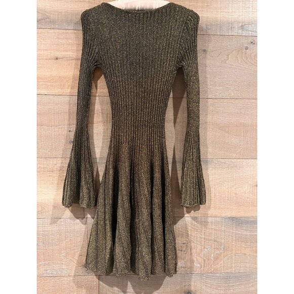 STAUD RAQUEL DRESS METALLIC GOLD LONG SLEEVE SIZE M - Picture 6 of 10